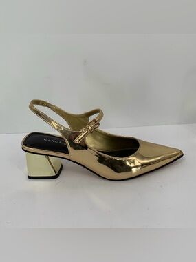 Marc Fisher Luminos slingback maryjane pump shoe mirror metallic strap gold 6